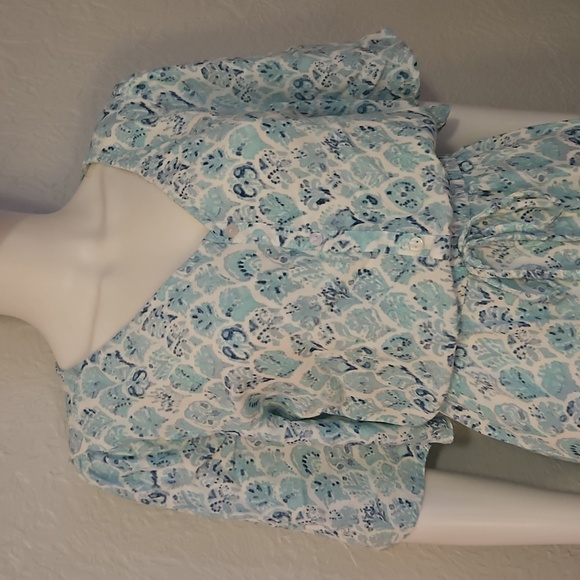 MARGAUX RIVIERA Aqua Patterned Short Sleeve V-Neck Blouson Shirt Dress - Picture 4 of 11